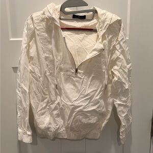 On Twelfth White Hooded Zip Jacket Embroidered Lightweight Drawstring Size S